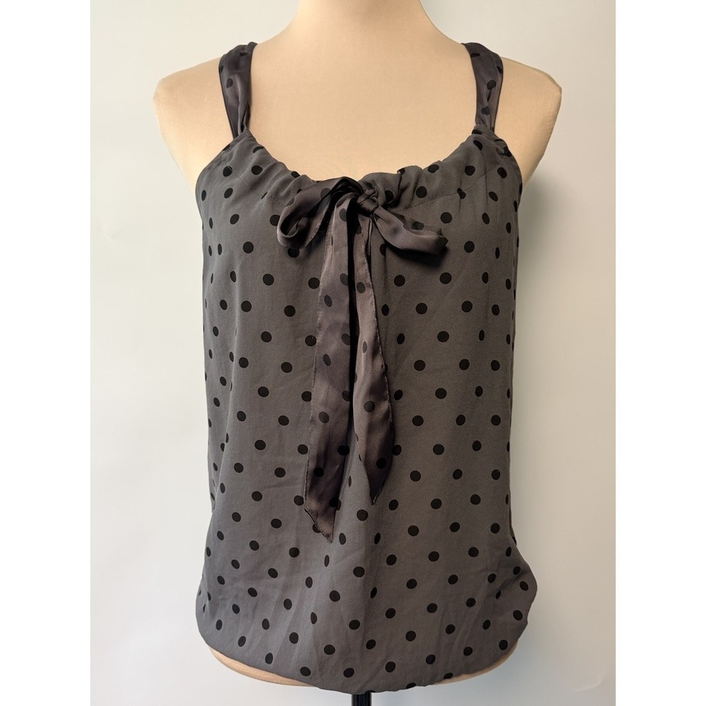 Y2K American Eagle Satin Tank Top Polka Dots Bow 2010 XS Cinched Indie Sleaze